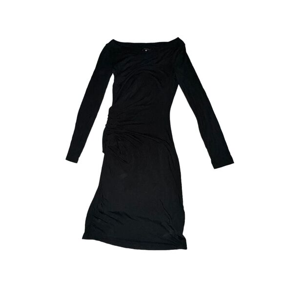 Babaton Joaquin Dress Women's XXS Black Ruched Boat Neck Long Sleeve Midi - Picture 1 of 6